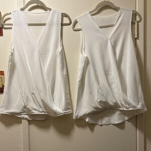 White Sleeveless Surplice V-Neck Blouse - Women (2 pc set)